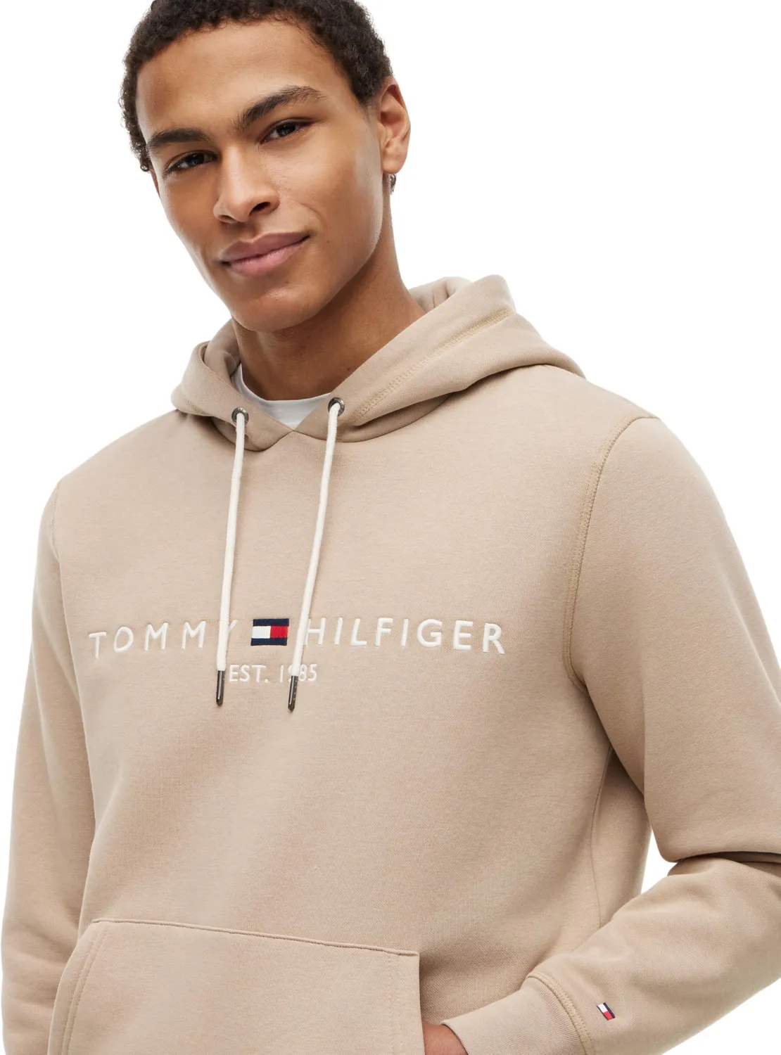 Tommy Hilfiger Logo felpa uomo cappuccio blu cotone