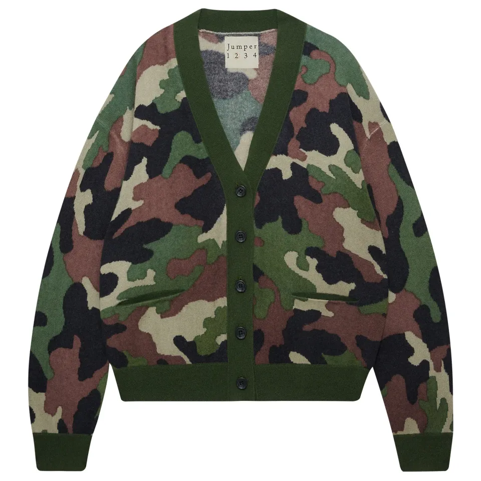 Jumper 1234 Camo Cardigan cardigan khaki mimetico