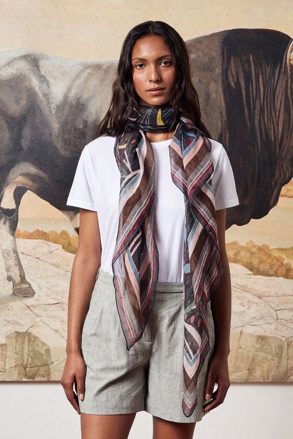 Massimo Alba Stole stola carbone cotone lino