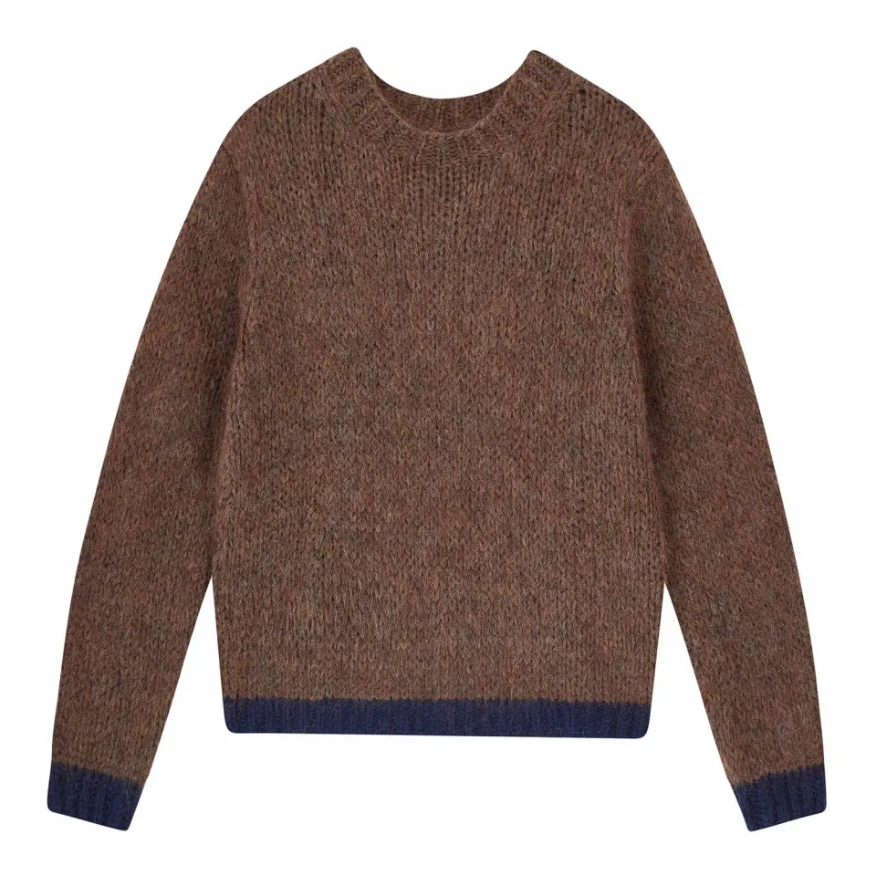 Jumper 1234 Hand Knit Tipped Crew maglione mohair cioccolato