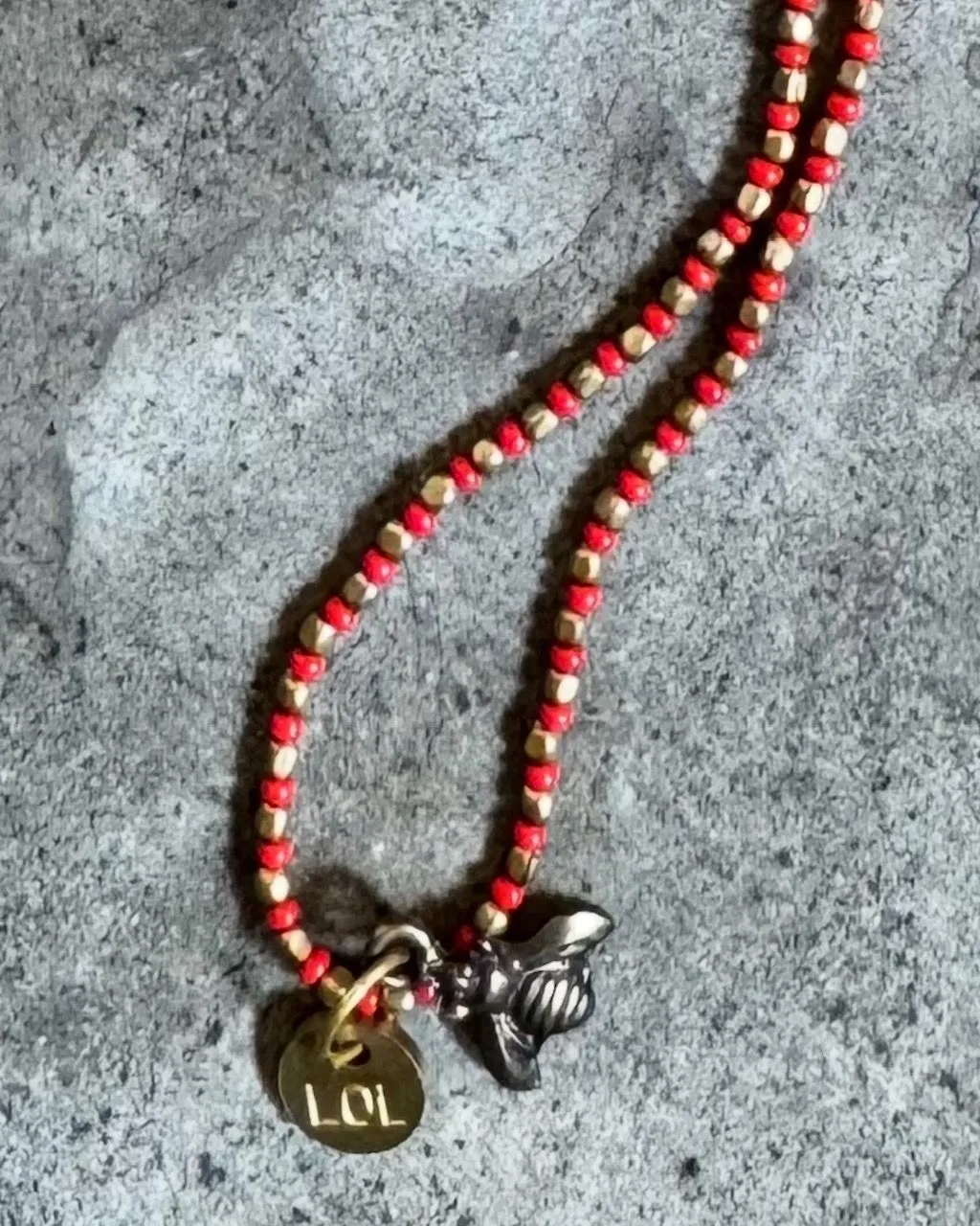 LOL Roma Collana Perline Ottone Vetro rossa 99 cm