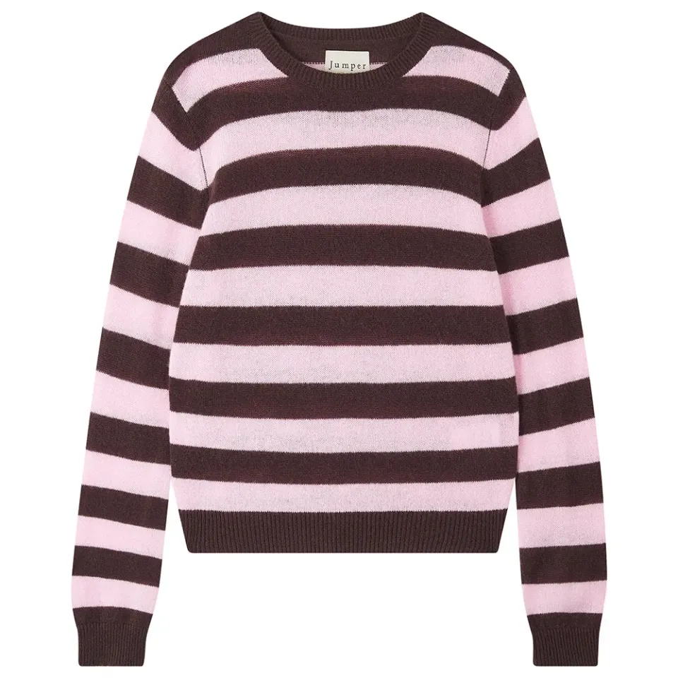 Jumper 1234 Cashmere Stripe Crew maglione marrone rosa leggero