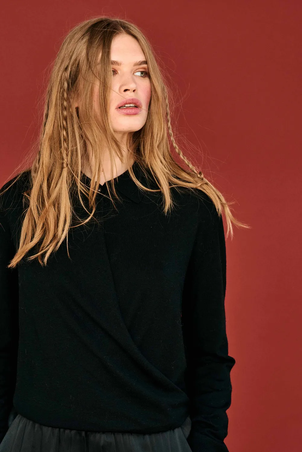 Jumper 1234 Twisted Drape Polo maglione nero merino