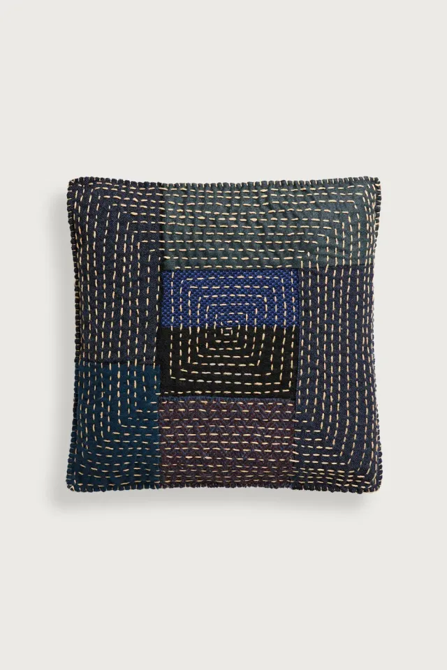 Massimo Alba Pillow cuscino ricamato blu patchwork fatto a mano