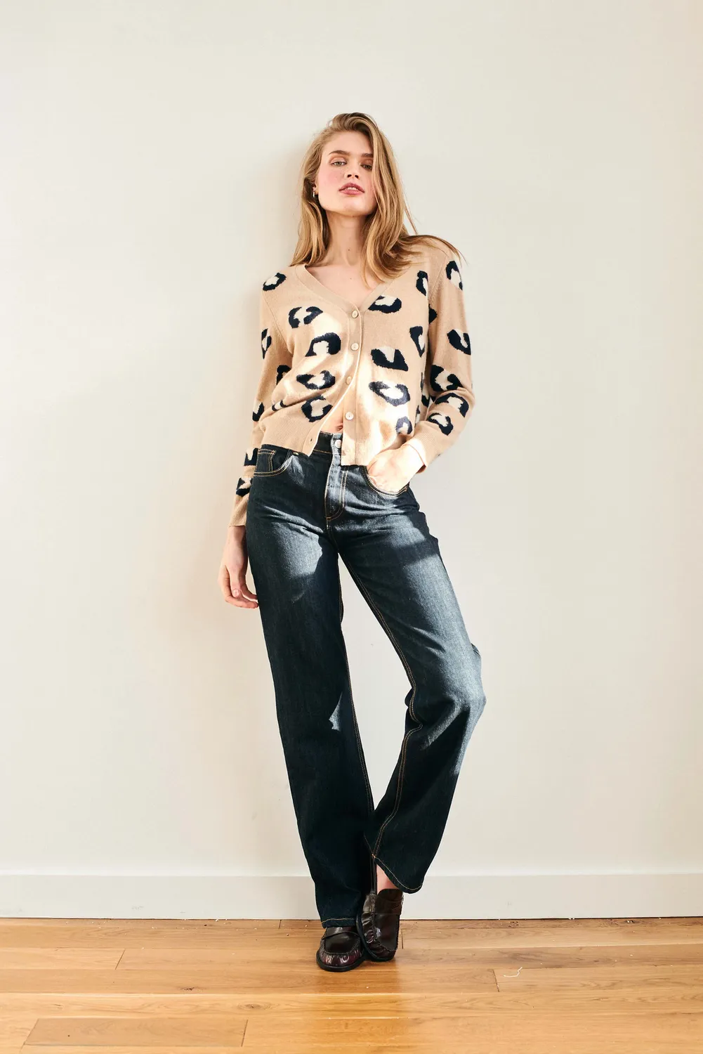 Jumper 1234 Leopard cardigan cashmere cammello maculato