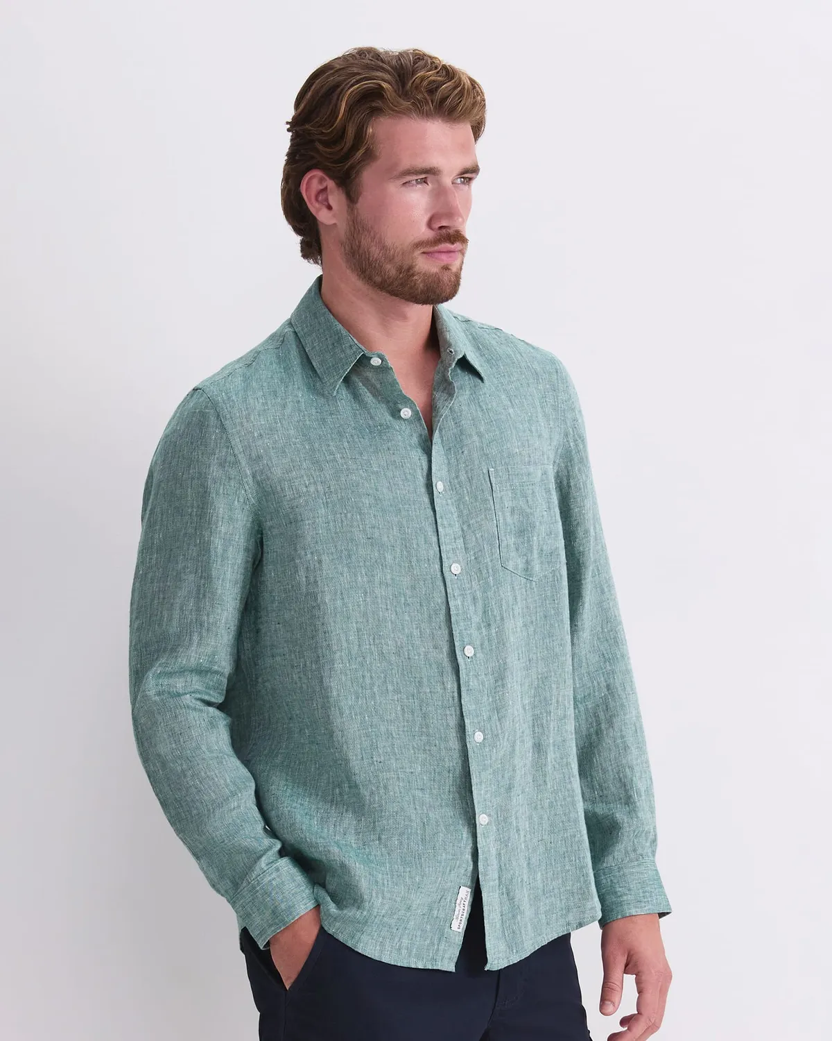 Sportscraft camicia lino manica lunga tinta in filo