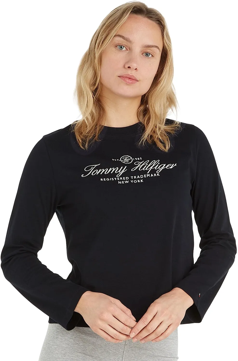 Tommy Hilfiger Maglietta Maniche Lunghe Donna C-Neck Cotone