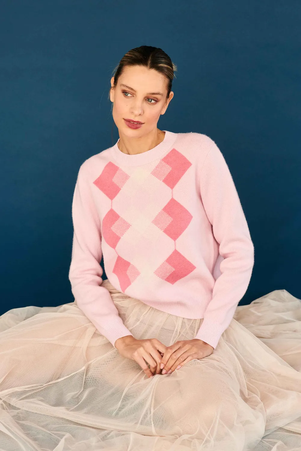 Jumper 1234 Faded Argyle maglione rosa cashmere lana