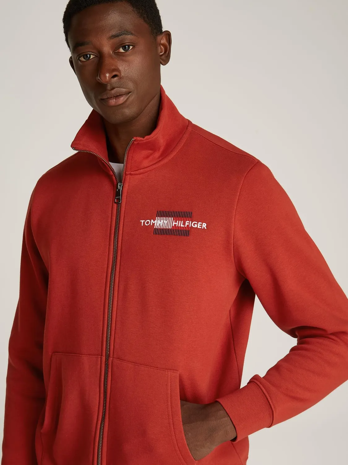 Tommy Hilfiger Flag Embro felpa uomo zip collo coreano
