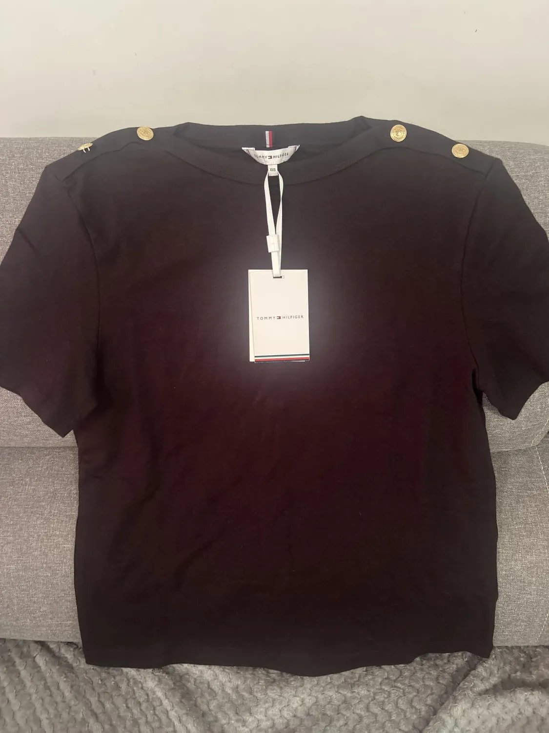 Tommy Reg Stripe Gold maglietta donna nera maniche corte