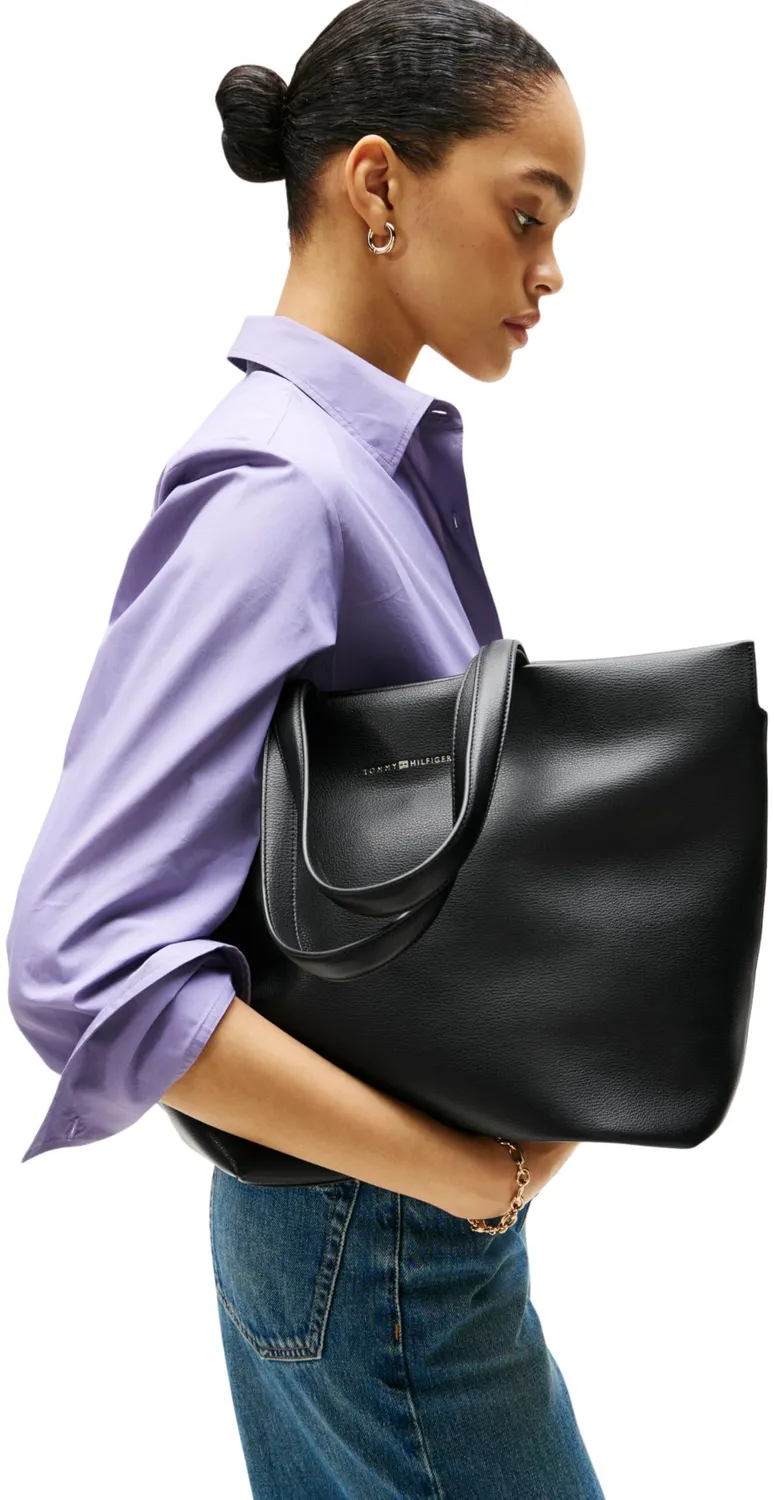 Tommy Hilfiger Logotape Borsa Tote Donna Zip Nero