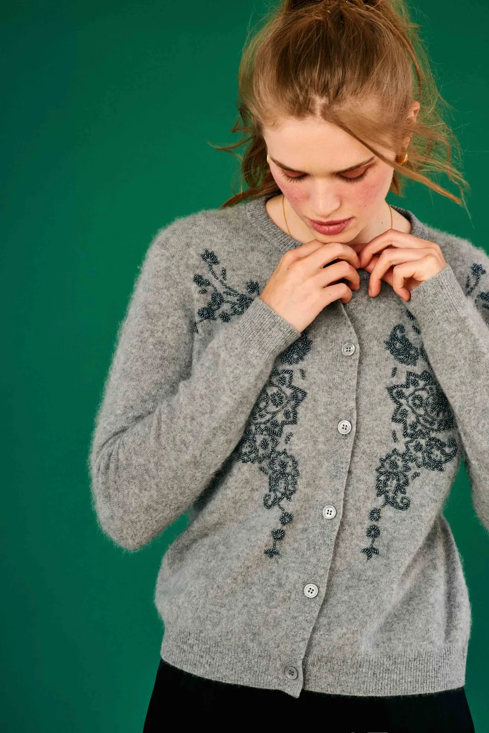 Jumper 1234 Beaded Paisley cardigan grigio lana