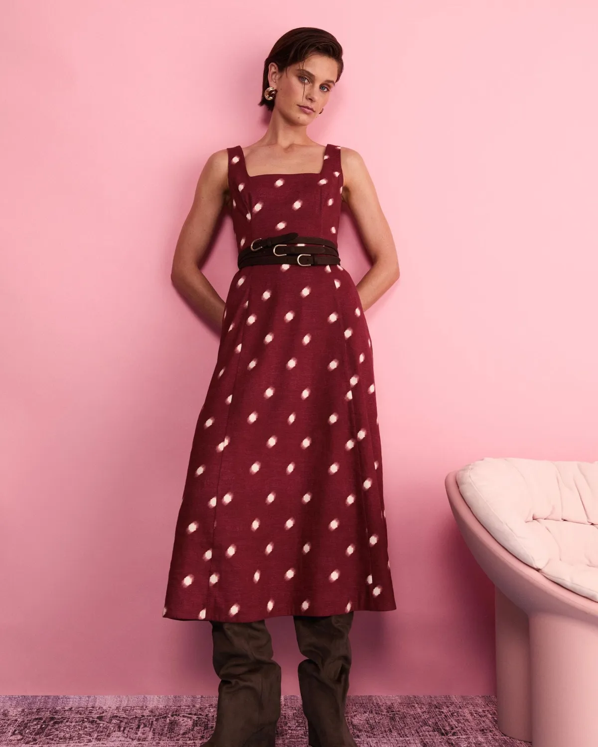 Sportscraft Rosa abito sottoveste midi con cintura