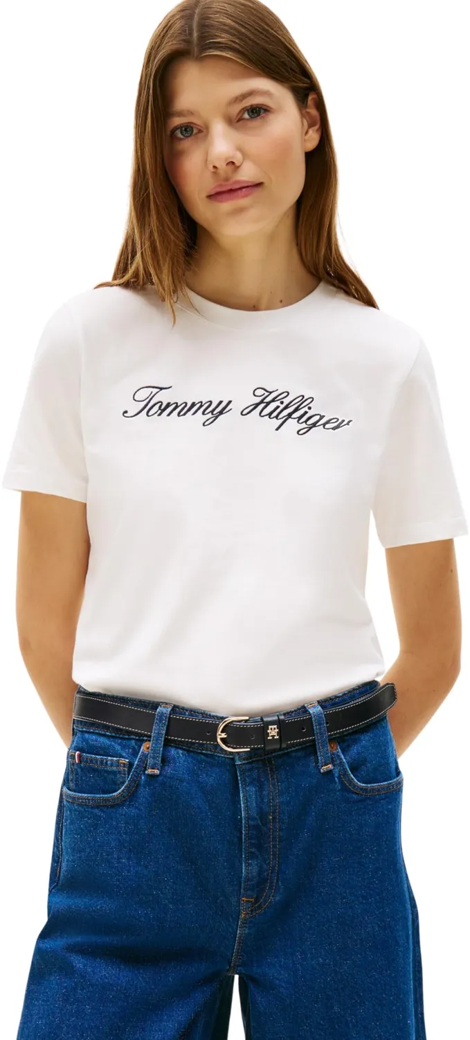 Tommy Hilfiger Script t-shirt donna bianca scollo rotondo