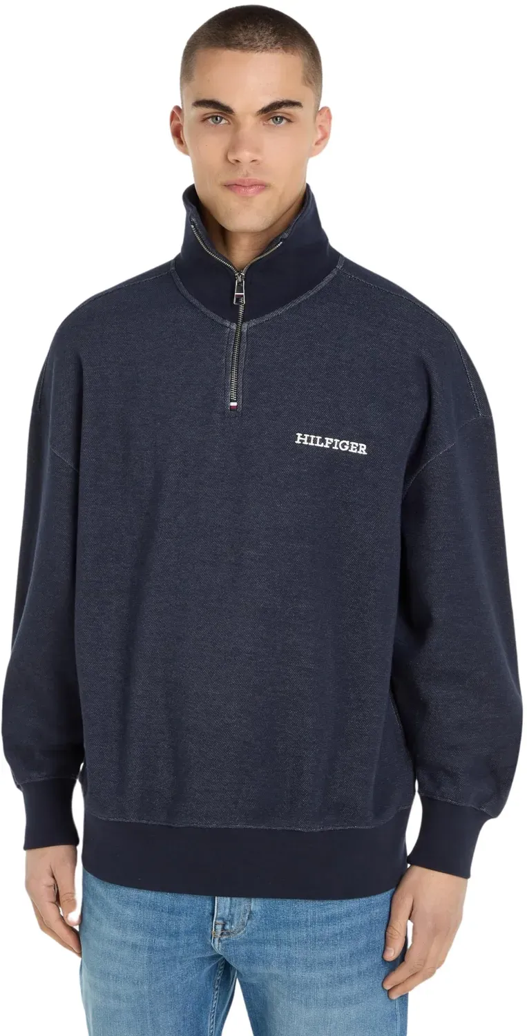 Tommy Hilfiger Monotype Honeycomb MW0MW33637 maglione mezza zip blu