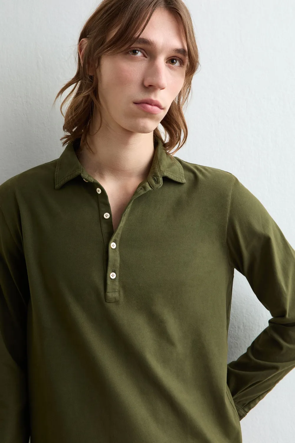 Massimo Alba Raya polo manica lunga moss green cotone
