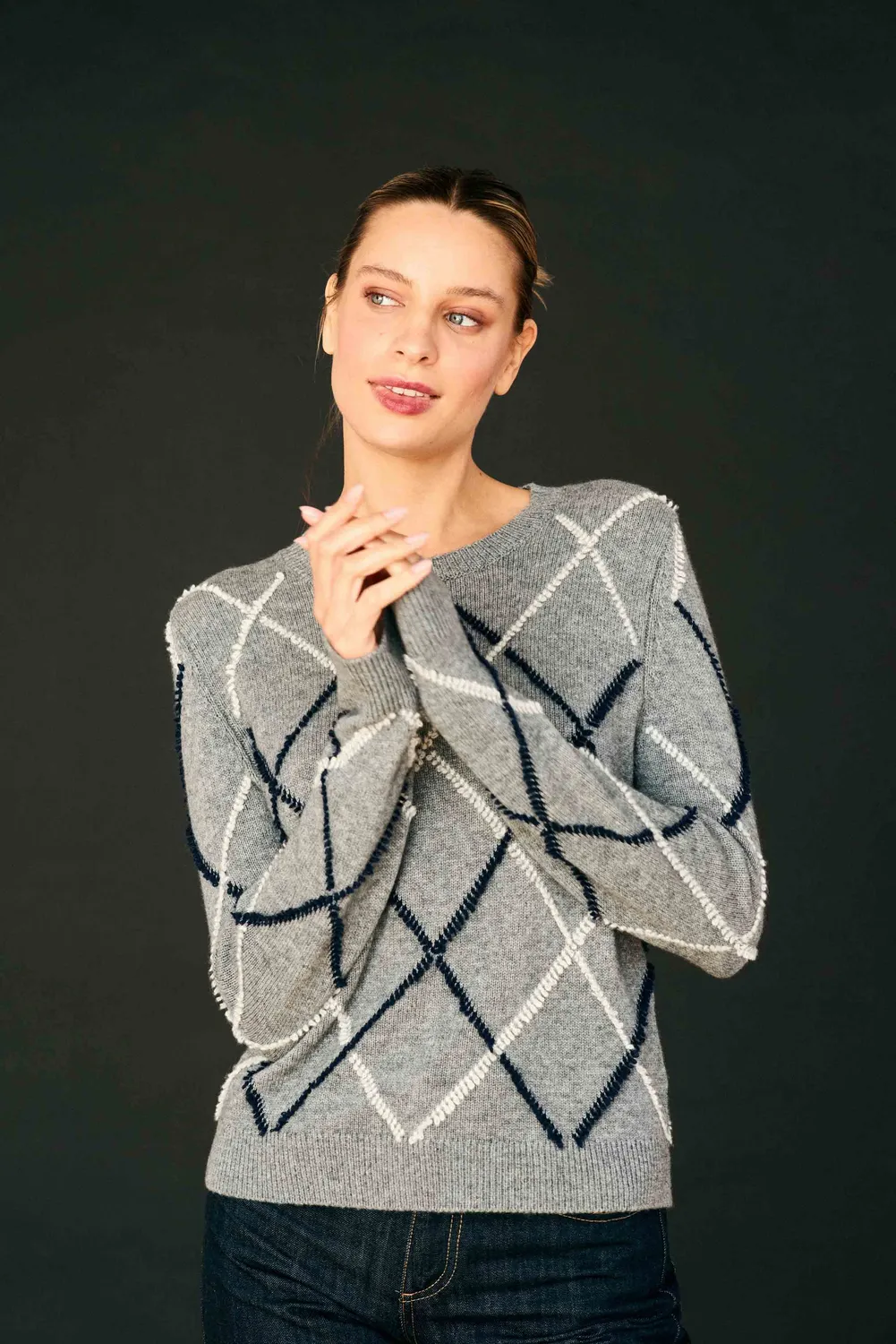Jumper 1234 Argyle Outline maglione lana grigio medio