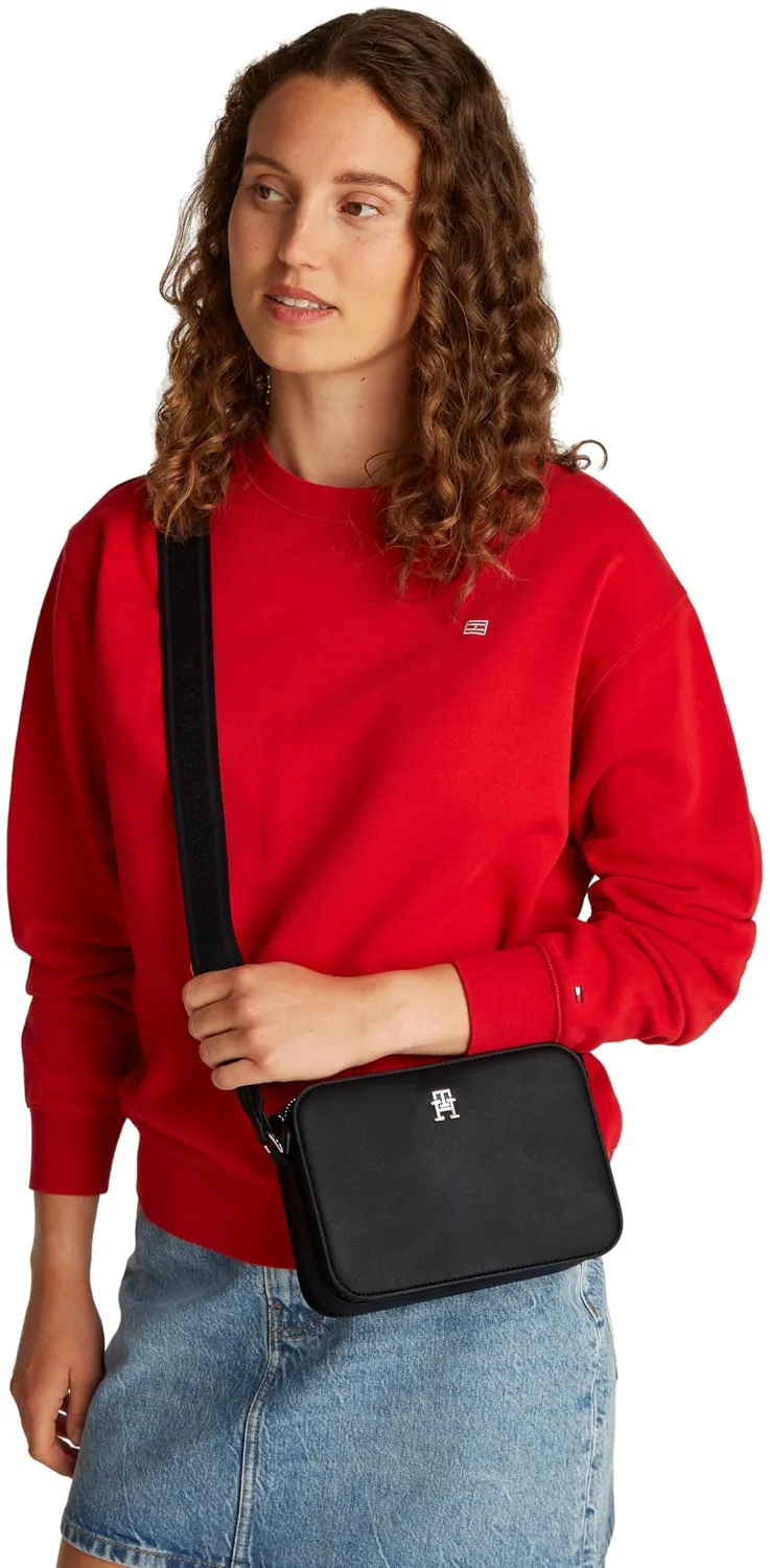 Tommy Hilfiger Logotape Camera Bag borsa tracolla nera tracolla larga