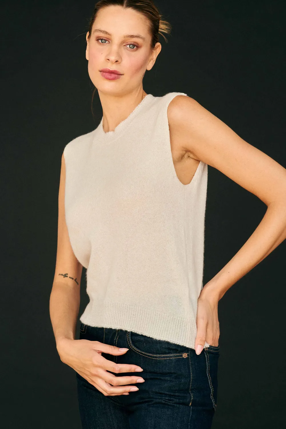 Jumper 1234 Cashmere Distressed Tank gilet pietra cashmere