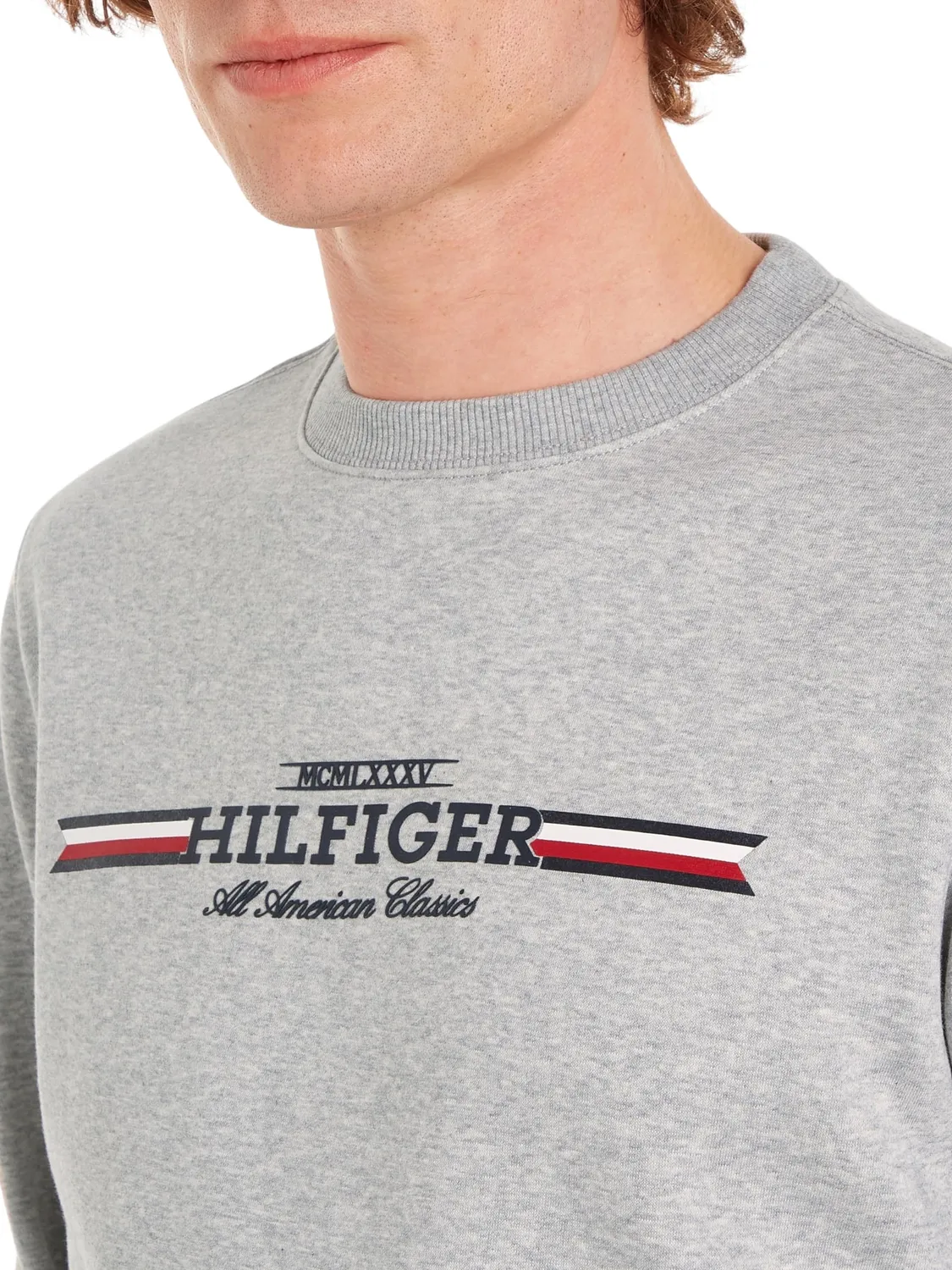 Tommy Hilfiger felpa uomo girocollo grigio chiaro XXL