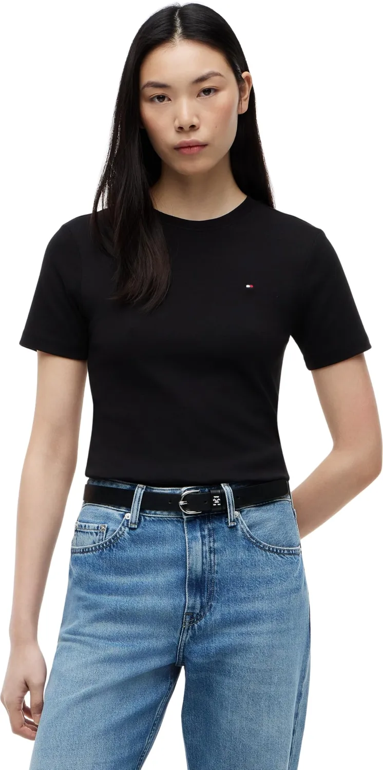 Tommy Hilfiger Cody Rib WW0WW37882 top donna nero coste