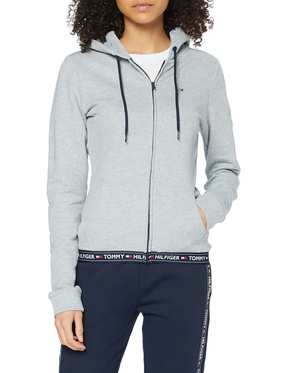 Tommy Hilfiger Terry felpa zip donna cappuccio blu navy