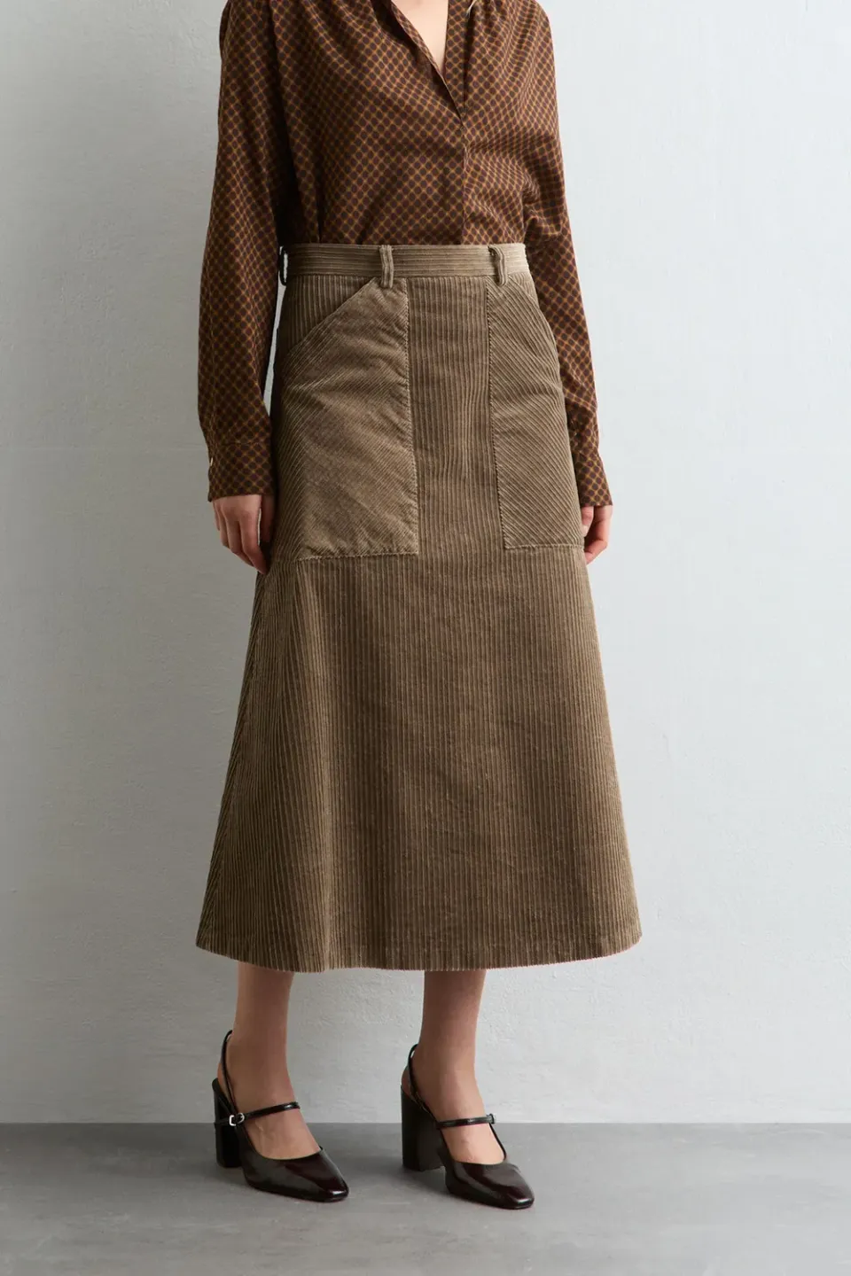 Massimo Alba Renè gonna velluto taupe midi coste donna