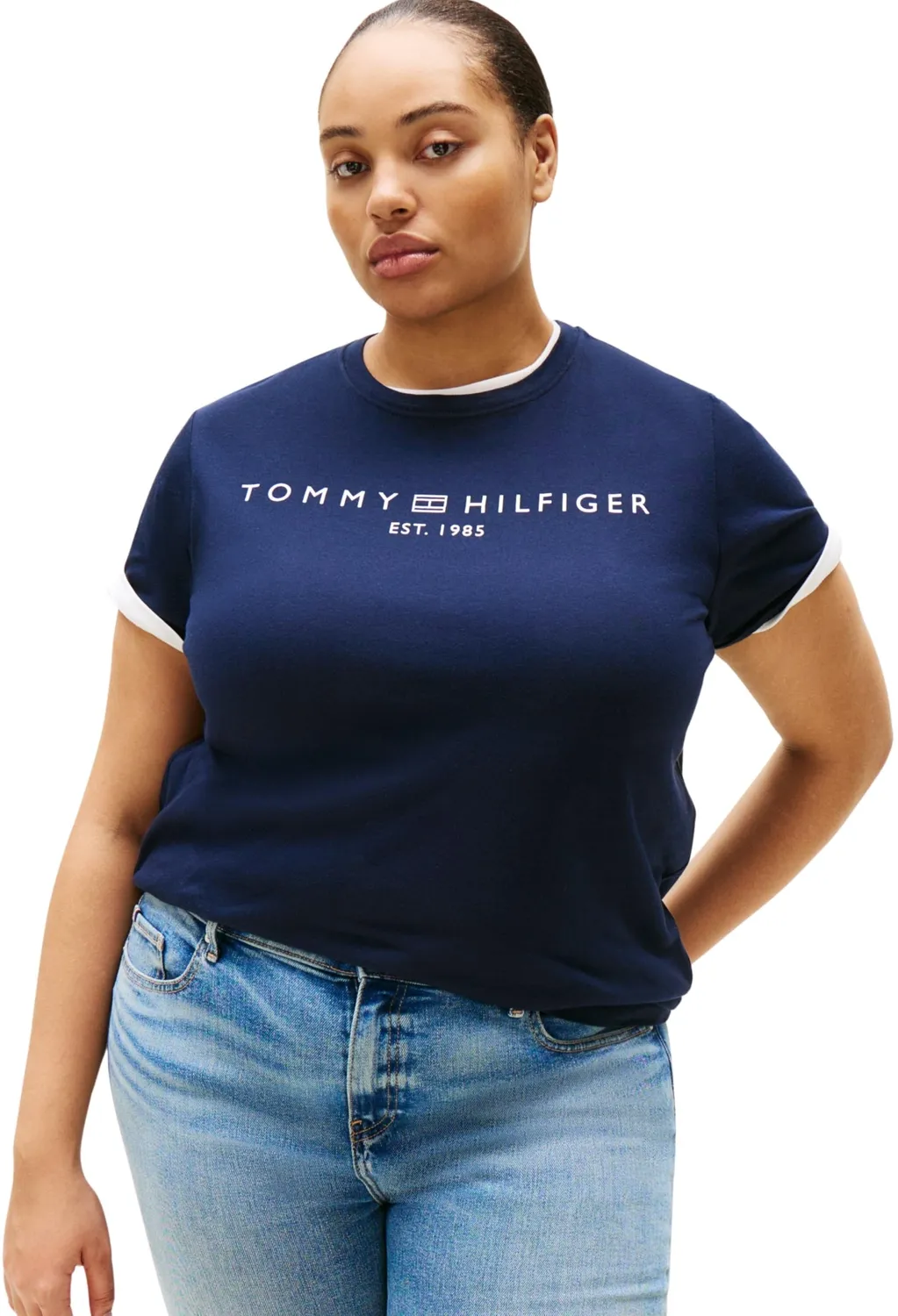 Tommy Hilfiger Curve Regular Logo t-shirt donna grigio taglia 50