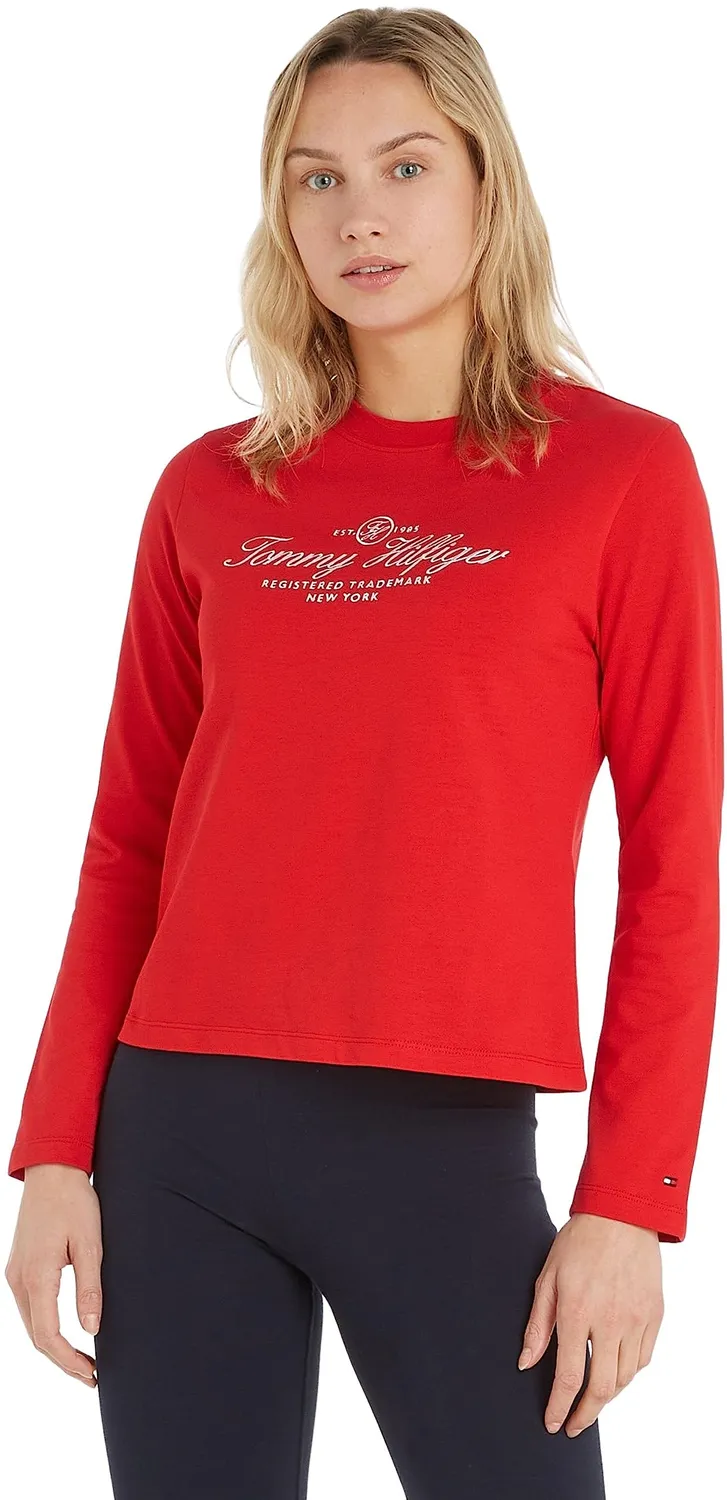 Tommy Hilfiger Maglietta Maniche Lunghe Donna C-Neck Cotone