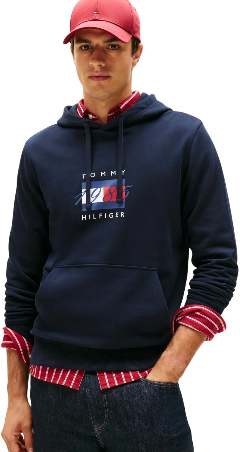 Tommy Hilfiger Linear Flag MW0MW41332 felpa cappuccio nera M