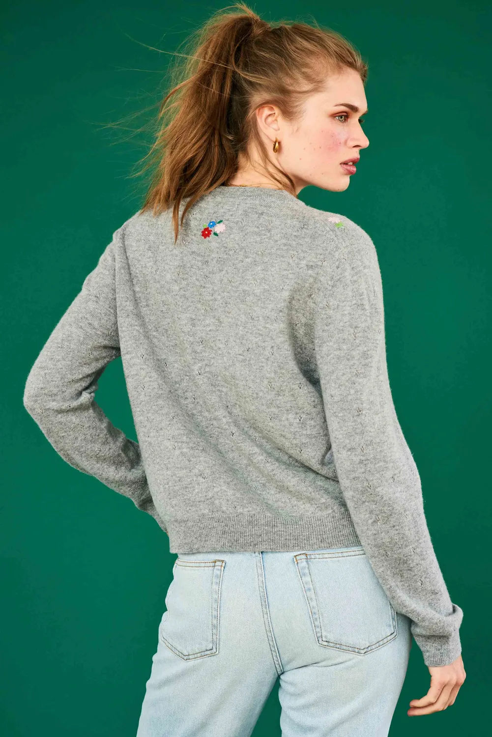 Jumper 1234 Floral maglione cashmere grigio ricamato