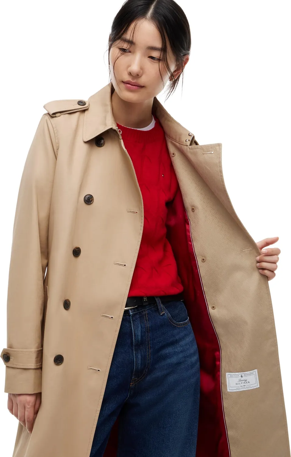 Tommy Hilfiger trench donna M beige cotone monogramma