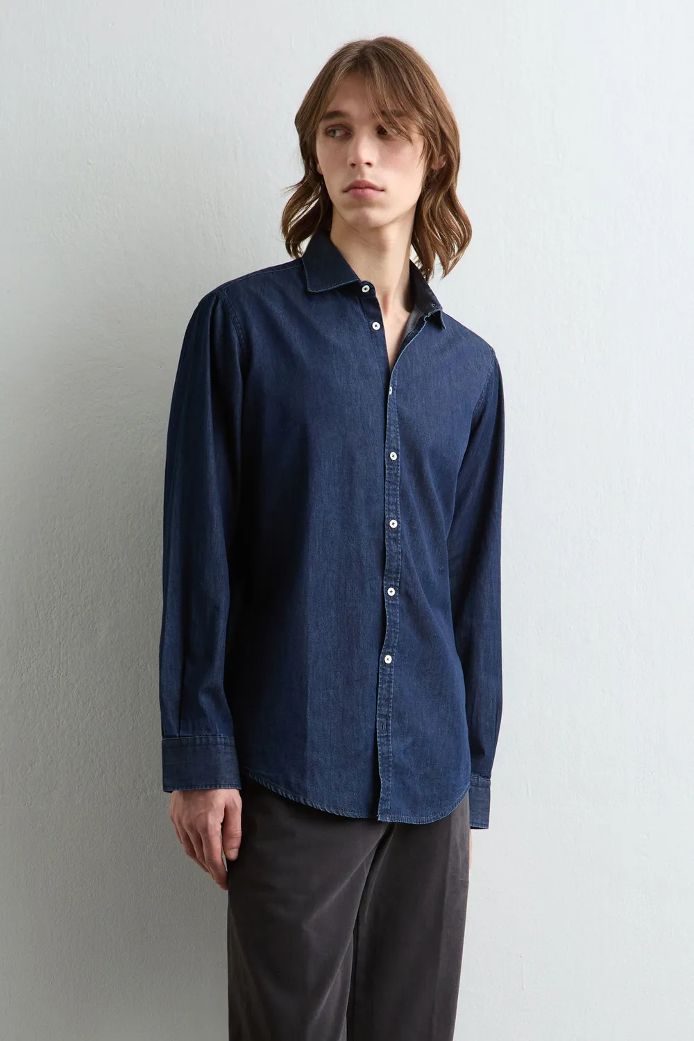 Massimo Alba Canary camicia uomo blu denim cotone