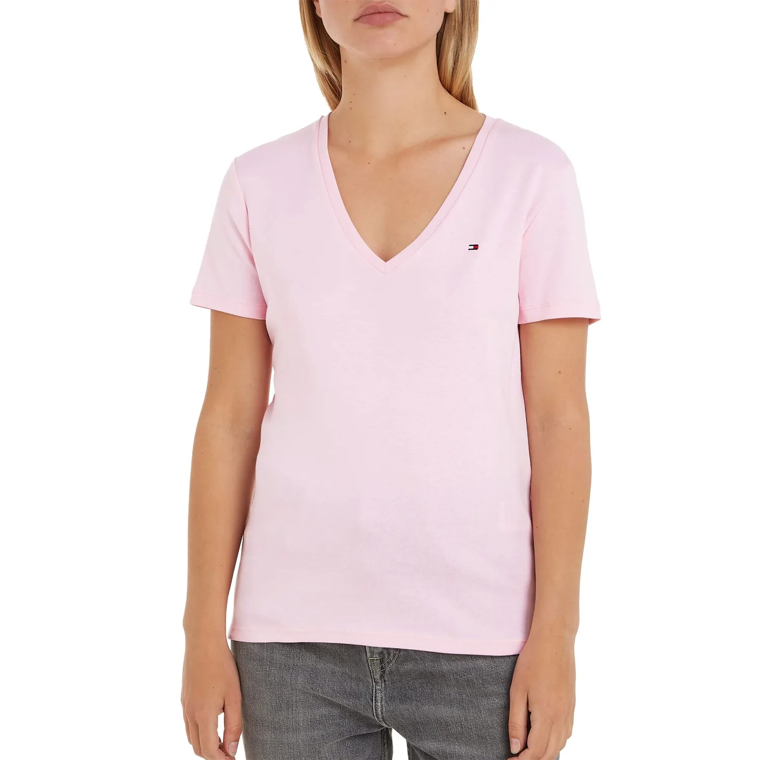Tommy Hilfiger Cody Rib t-shirt scollo V donna rosa