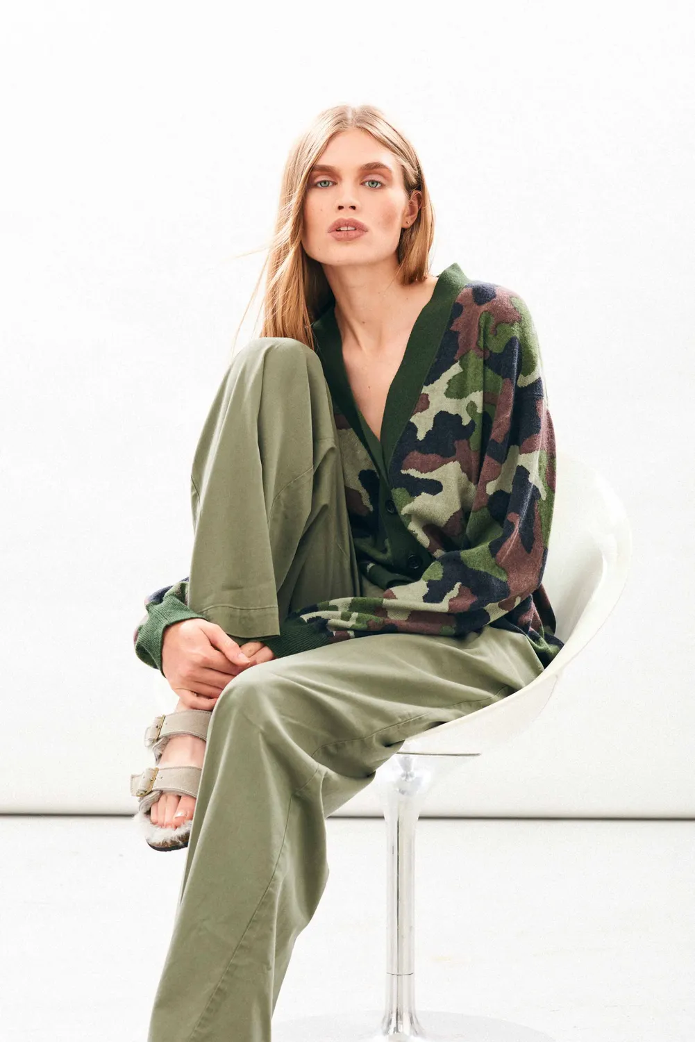 Jumper 1234 Camo Cardigan cardigan khaki mimetico