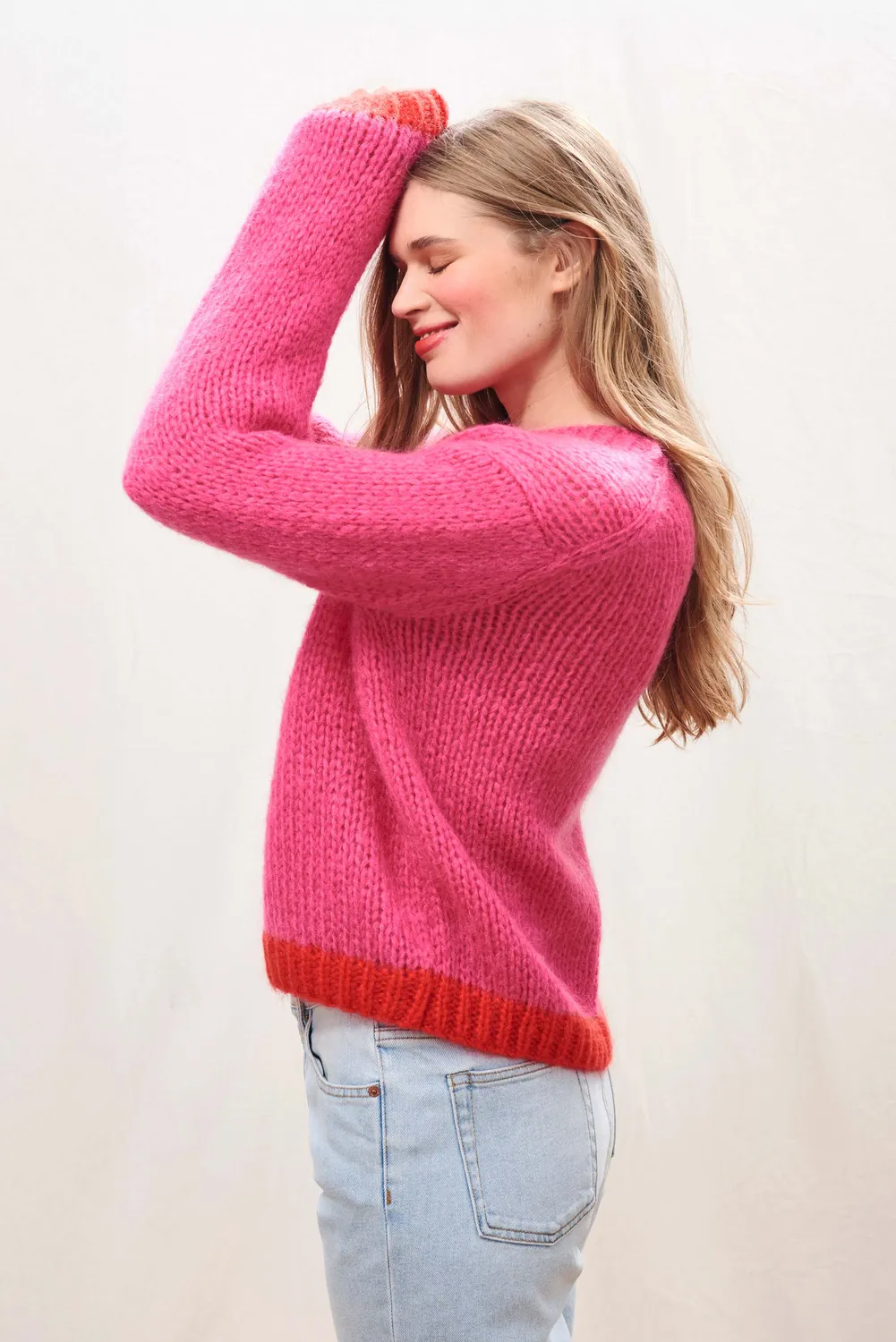 Jumper 1234 Hand Knit Tipped Crew maglione mohair rosa