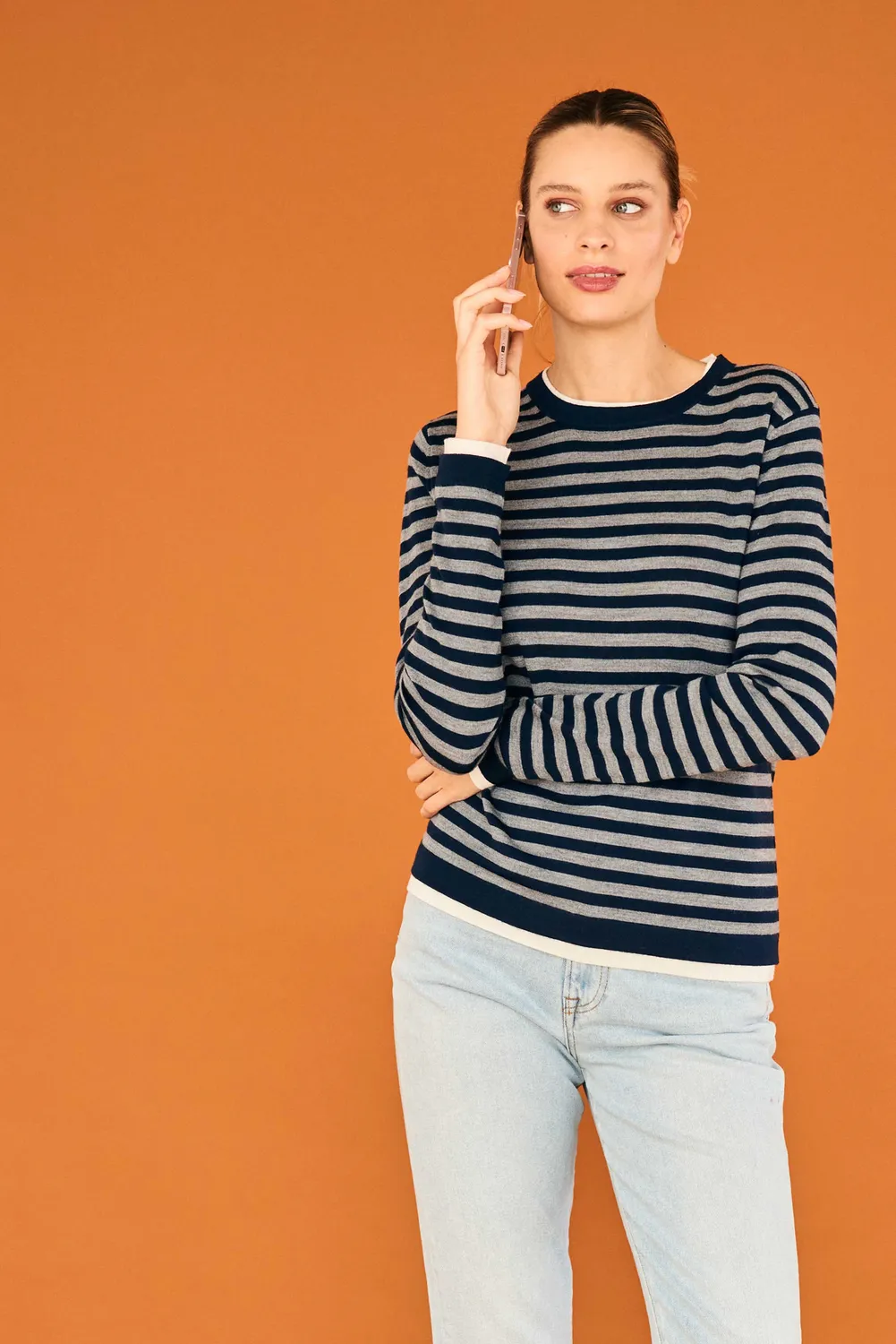 Jumper 1234 Stripe maglione righe navy merino lana