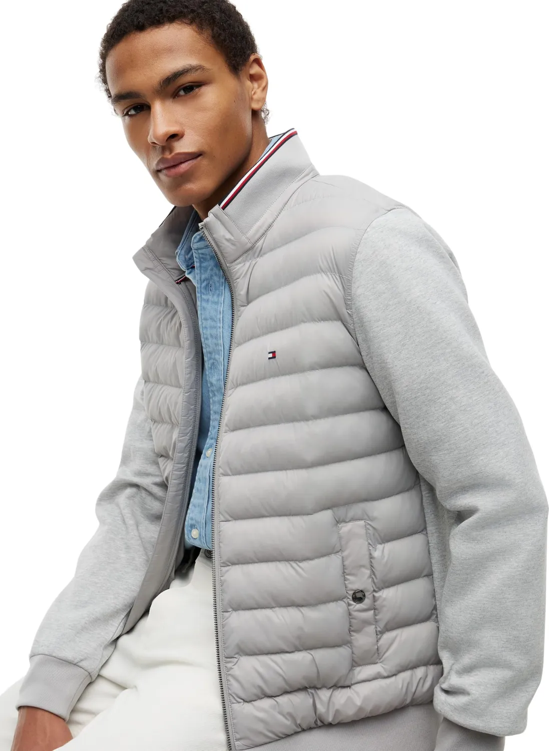 Tommy Hilfiger felpa zip uomo cotone blu grigio