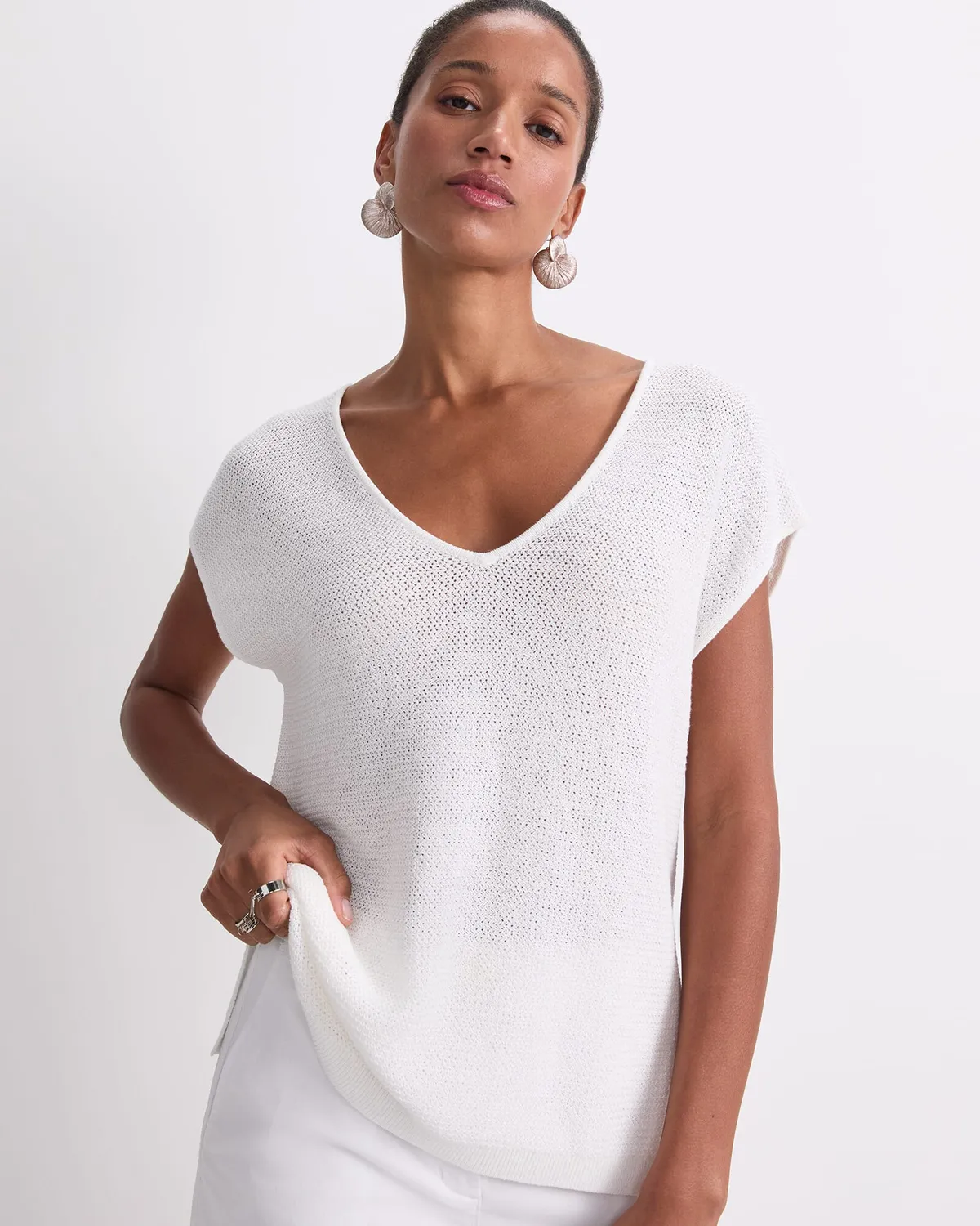 Sportscraft Luisa top maglia scollo V misto lino