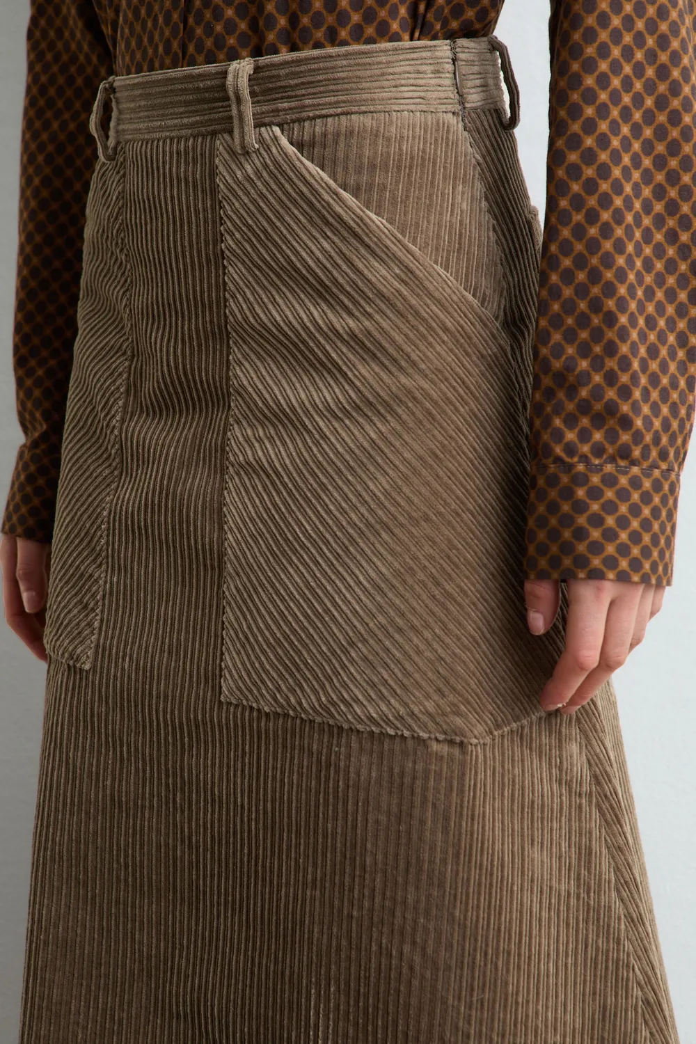 Massimo Alba Renè gonna velluto taupe midi coste donna