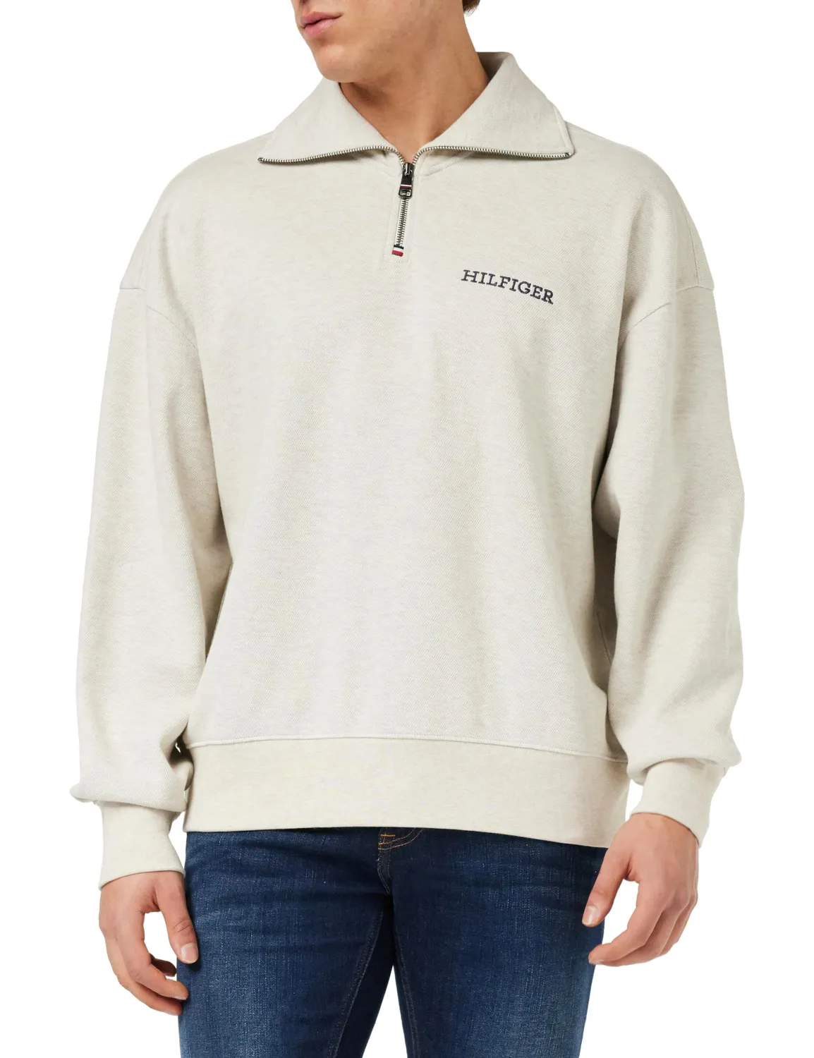 Tommy Hilfiger Monotype Honeycomb MW0MW33637 maglione mezza zip blu
