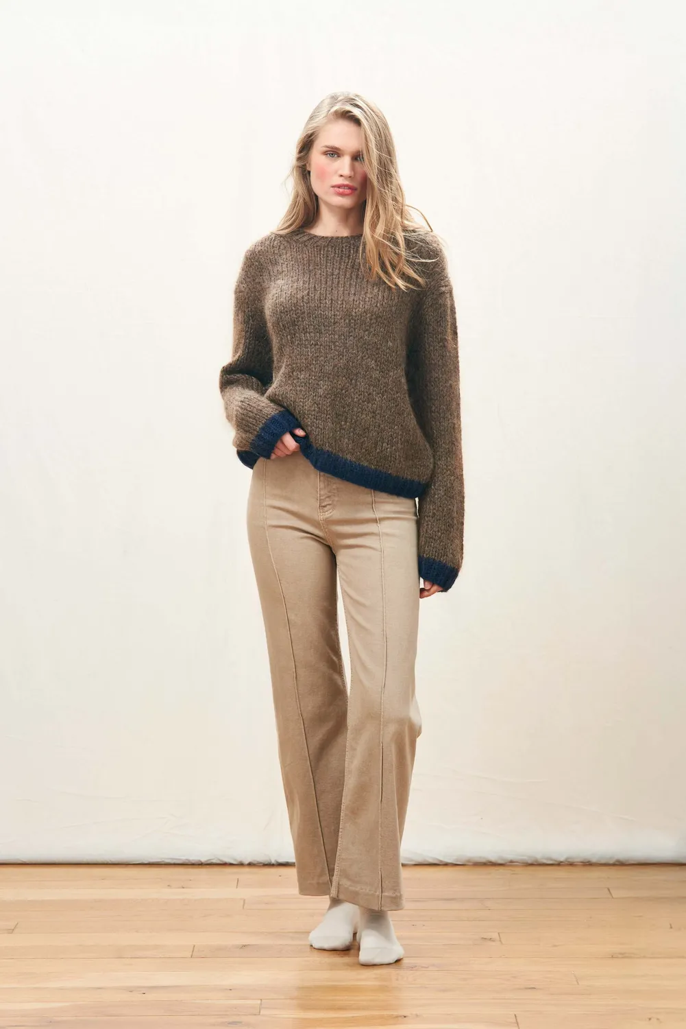 Jumper 1234 Hand Knit Tipped Crew maglione mohair cioccolato