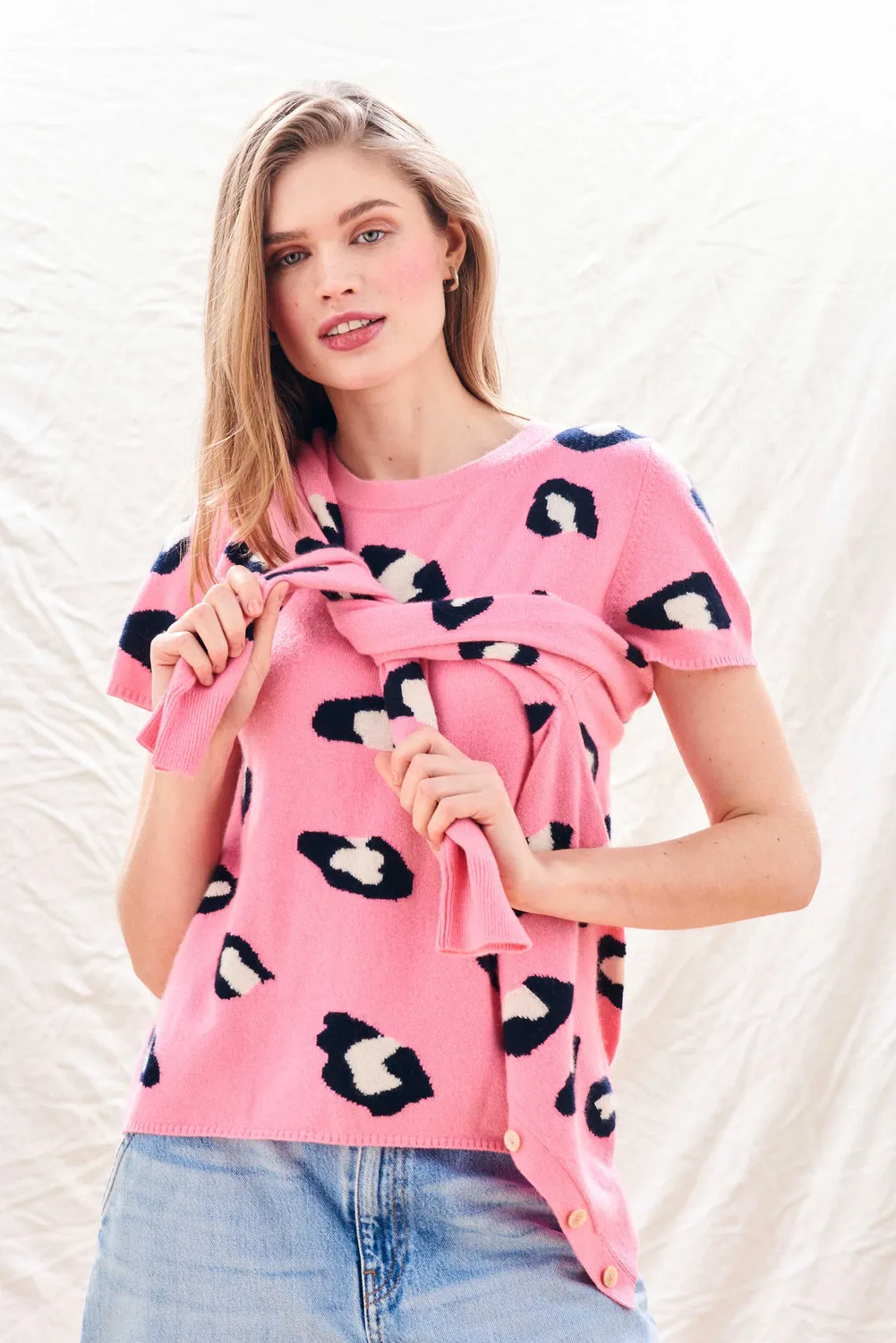 Jumper 1234 Leopard cardigan cashmere rosa maculato