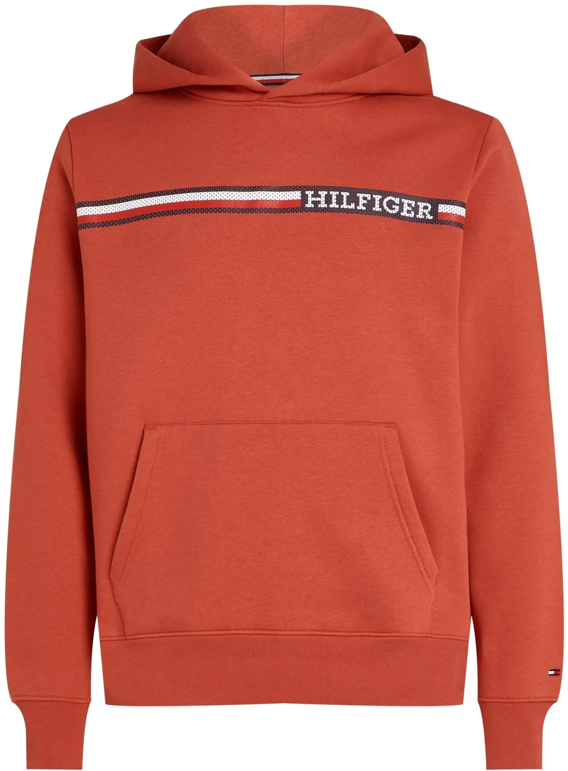 Tommy Hilfiger Chest Stripe felpa uomo rossa con cappuccio