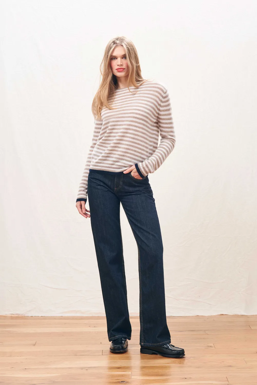 Jumper 1234 Tipped Little Stripe Crew maglione marrone chiaro riga