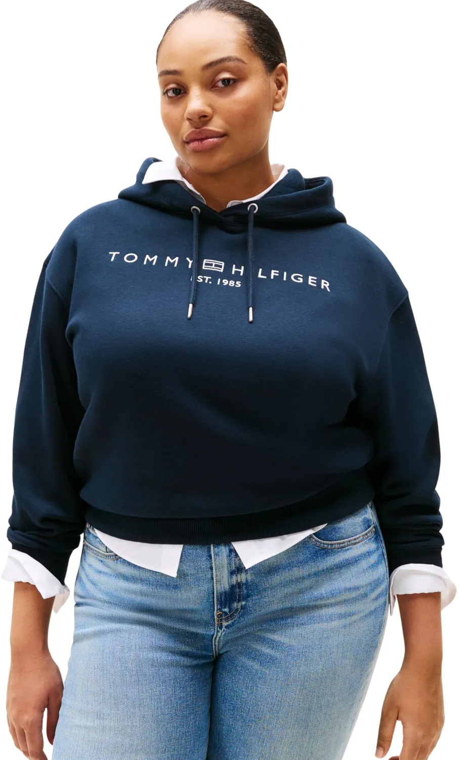 Tommy Hilfiger Corp Logo felpa cappuccio blu felpata