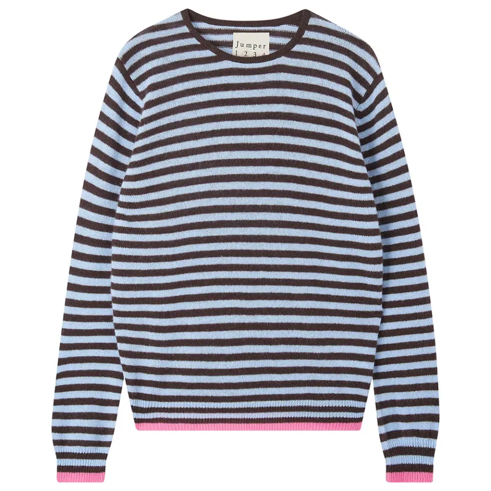Jumper 1234 Tipped Little Stripe Crew maglione marrone azzurro
