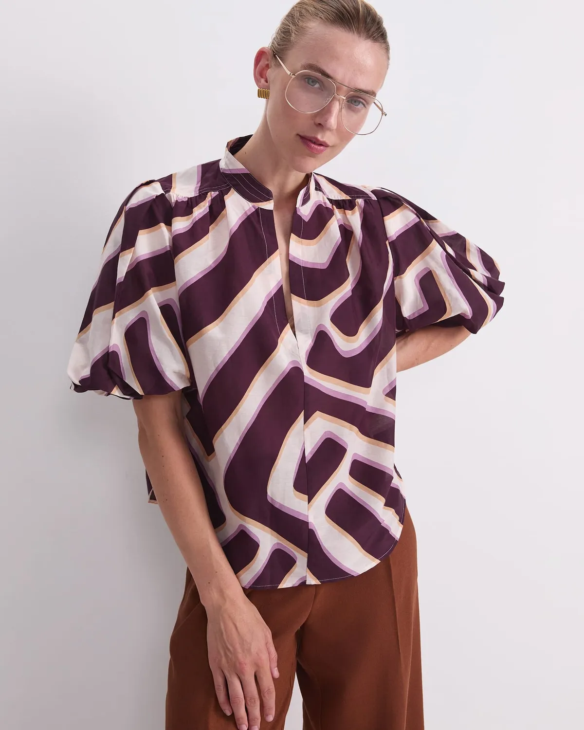 Sportscraft Penny blusa cotone seta manica corta fantasia