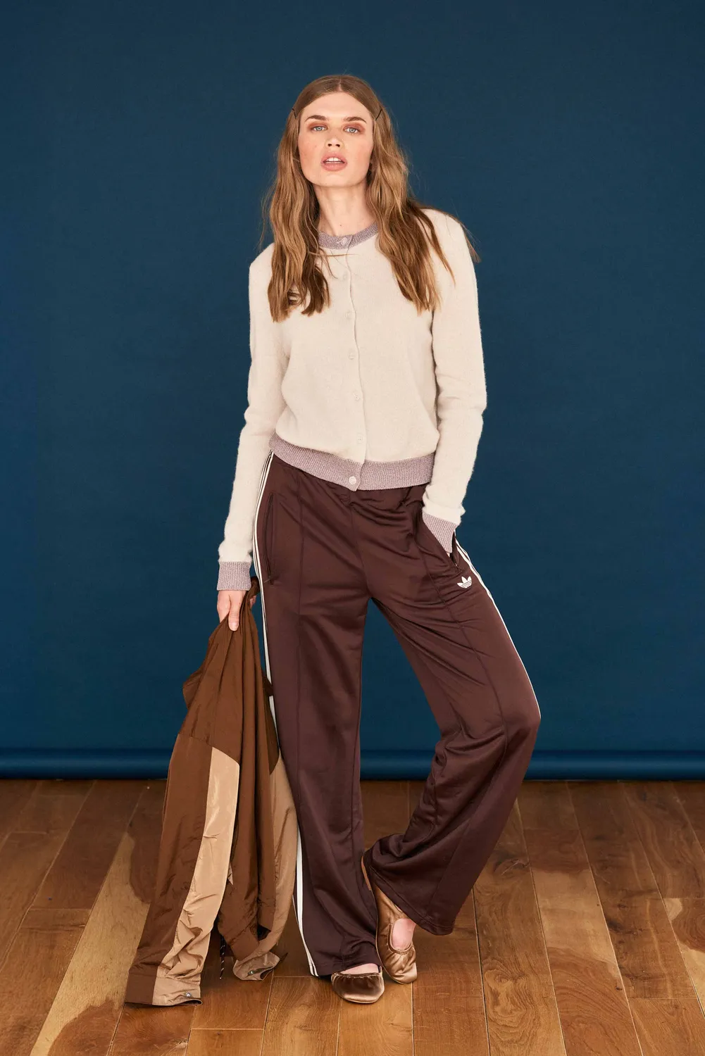 Jumper 1234 Lurex Trim cardigan cashmere stone