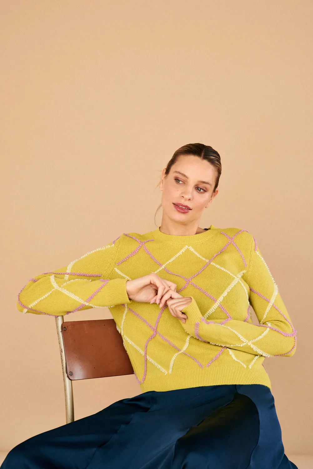 JUMPER 1234 Argyle Outline Crew Maglione verde cashmere e lana